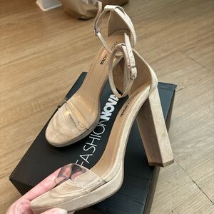 Fashion Nova Tan Block Heel Sandals